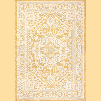 Sinjuri Yellow/Cream Medallion Hand-Woven 9' x 12' Indoor/Outdoor Rug