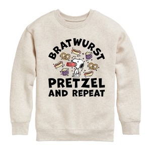 Boys' - Peanuts - Bratwurst Pretzel And Repeat Snoopy Graphic Long Sleeve Fleece Sweatshirt - 1 of 4