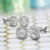 925 Sterling Silver Cushion Round Shaped Cubic Zirconia Halo Stud Earrings for Women 2 Pair Earring Set - 3 of 4
