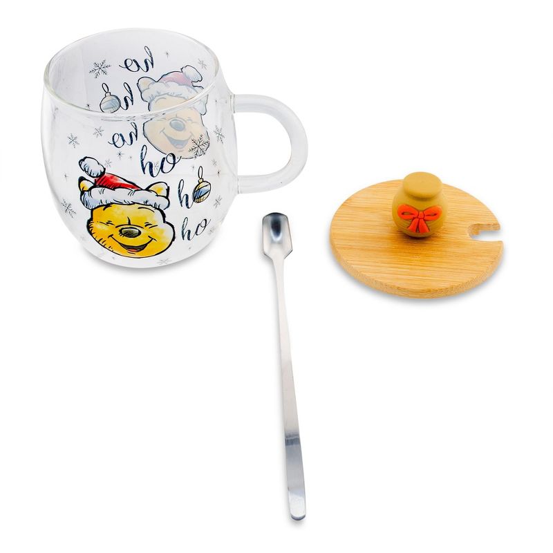 Silver Buffalo Disney Winnie the Pooh Holiday 17-Ounce Glass Coffee Mug With Lid and Spoon, 3 of 10