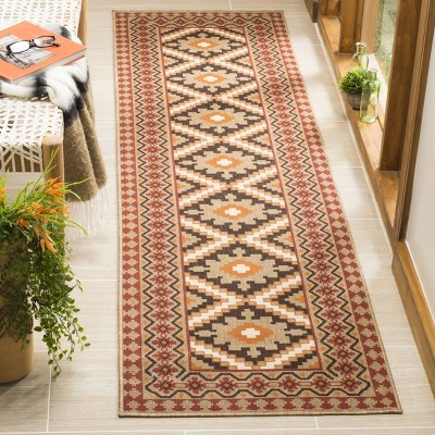Reversible Easy-Care Synthetic Runner Rug in Red/Natural, 2'3" X 14'
