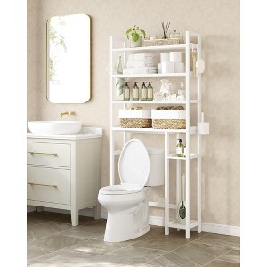 Over The Toilet Storage Shelf with Toilet Paper Holder, Bamboo Bathroom Organizer with Adjustable Shelves, 4 Hooks, Space-Saving Storage Rack - 1 of 4