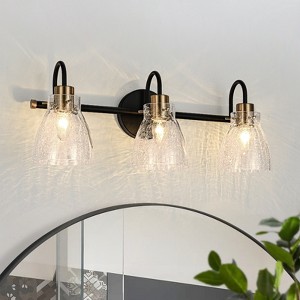 LLHZSY Classic Bathroom Vanity Light Fixture Wall Sconce with Hammered Glass Shade -3 Lights-Black&Gold - 1 of 4