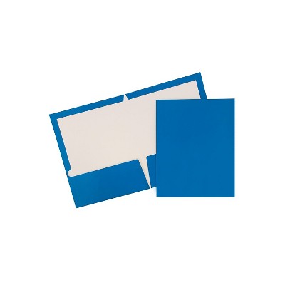 JAM Paper Laminated Two-Pocket Glossy Presentation Folders Blue 385GBUD