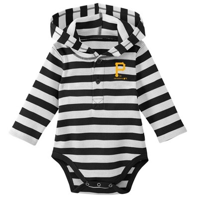 MLB Pittsburgh Pirates Boys' Striped Long Sleeve Hooded Bodysuit - 18M