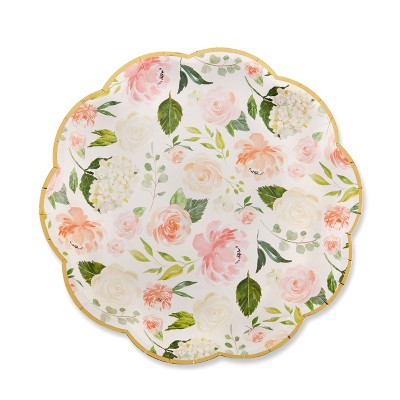 Set Of 24 Floral Premium Paper Plates Cream