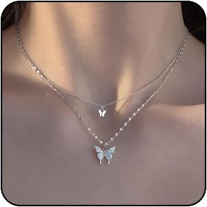 Silver Butterfly Necklace for Women Layered Rose Gold Butterfly Necklace Gold Butterfly Choker Butterfly Pendant Necklace Silver Butterfly Jewelry - 1 of 4