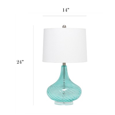 Light Blue Glass Gourd Table Lamp with White Fabric Shade