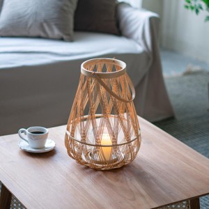 13.5" Bamboo Lantern Candle Holder with Glass Insert, Woven Indoor Decorative Lantern with Handle for Living Room or Entryway-The Pop Home - 1 of 4