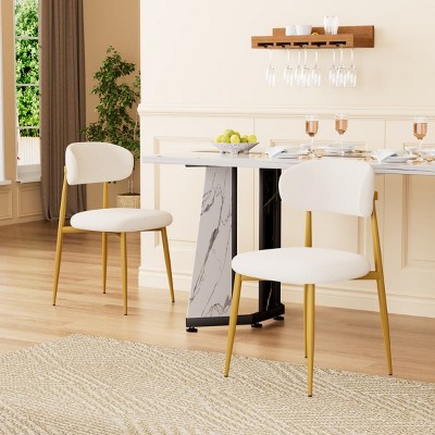 Set of 2 Dining Chairs with Upholstered Seat and Gold Metal Legs, Velvet Armless Chairs for Dining Room, Living Room, or Kitchen-Tanpinhause