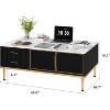 Coffee Table Living Room Table with 4 Drawers, Modern Faux Marble Design, Wooden Center Table with Glass Doors, Adjustable Metal Legs - 4 of 4