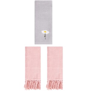 REGALWOVEN 3 Packs Cotton Soft Absorbent Floral Pattern and Solid Hand Towel Set - 1 of 4