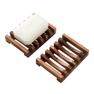 Aoibox Wooden Soap Dish Set of 2, Self Draining Shower Soap Holder for Bathroom, Natural Soap Saver Tray for Homemade Soaps, Handcrafted - 1 of 4