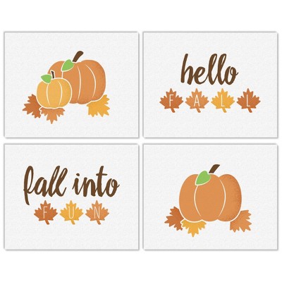 Big Dot of Happiness Pumpkin Patch - Unframed Fall, Halloween or Thanksgiving Linen Paper Wall Art - Set of 4 - Artisms - 11 x 14 inches