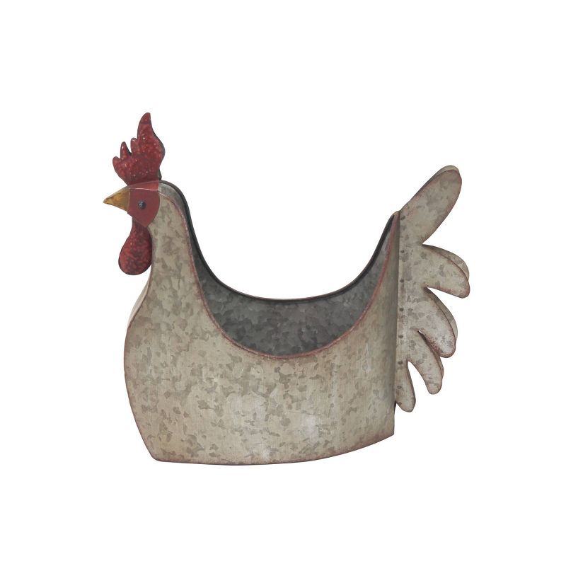 12&#34; Wide Rectangular Planter Metallic Chicken with Wide Opening Gray - Olivia &#38; May, 1 of 5