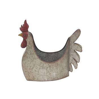12" Wide Rectangular Planter Metallic Chicken with Wide Opening Gray - Olivia & May