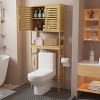 Artloge 3 Tier Bamboo Over The Toilet Storage Rack Bathroom Cabinet Shelf 69 Inch Tall Organizer Shelf with Door Space Saver - 2 of 4