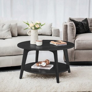 Honey Brown Round Coffee Table with 2 Tiers of Storage, Measuring 31.5 x 17.7 Inches, Ideal for the Living Room - 1 of 4