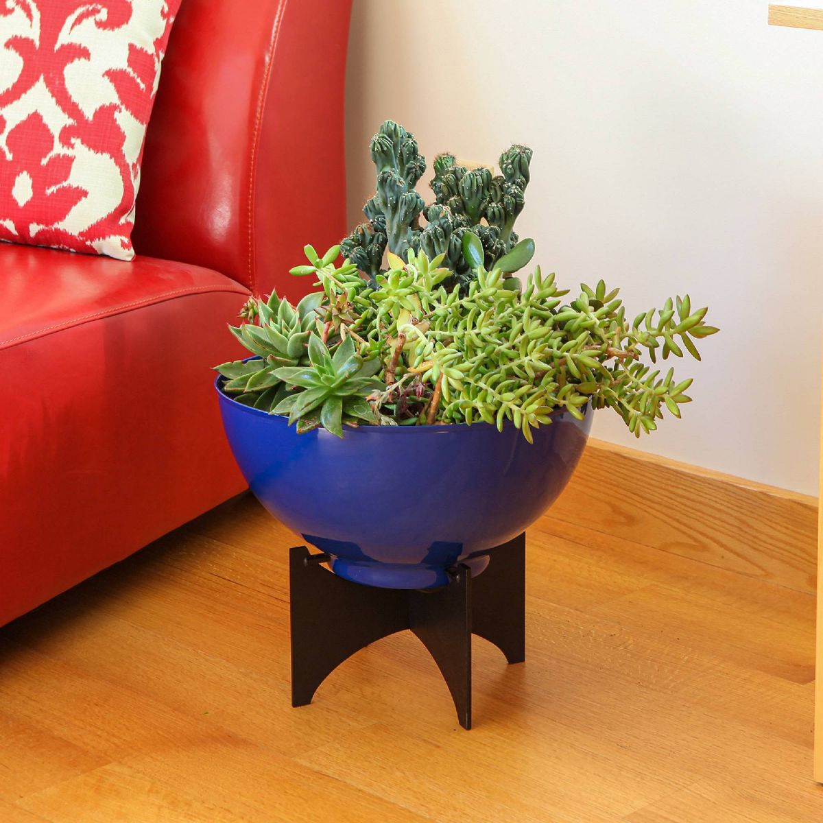 ACHLA Designs 16" Wide Planter Bowl Galvanized Steel with Black Wrought Iron Norma Plant Stand French Blue: No Assembly, Indoor/Outdoor Use - thumbnail 2