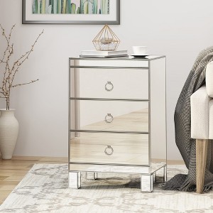 Mirrored Nightstand with 3-Drawers Silver Side End Table Mirrored Furniture for Small Space, Bedroom, Living Room - 1 of 4