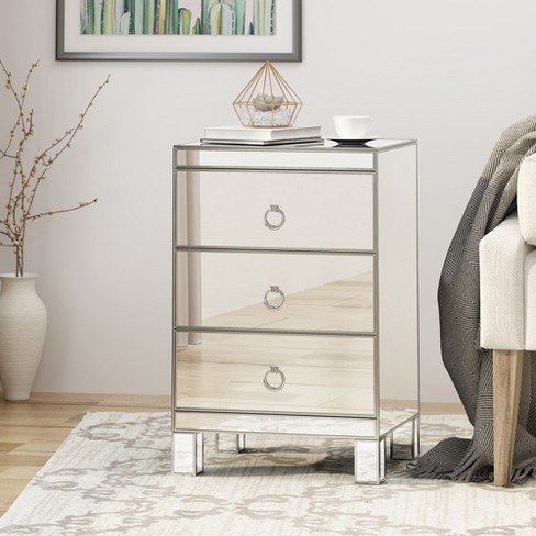 Mirrored Nightstand With 3 drawers Silver Side End Table Mirrored Furniture For Small Space Bedroom Living Room Target