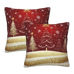 Pillow Covers Christmas Red Gold Tree Snowflake Festive Decorative Throw Pillow Case - 1 of 3