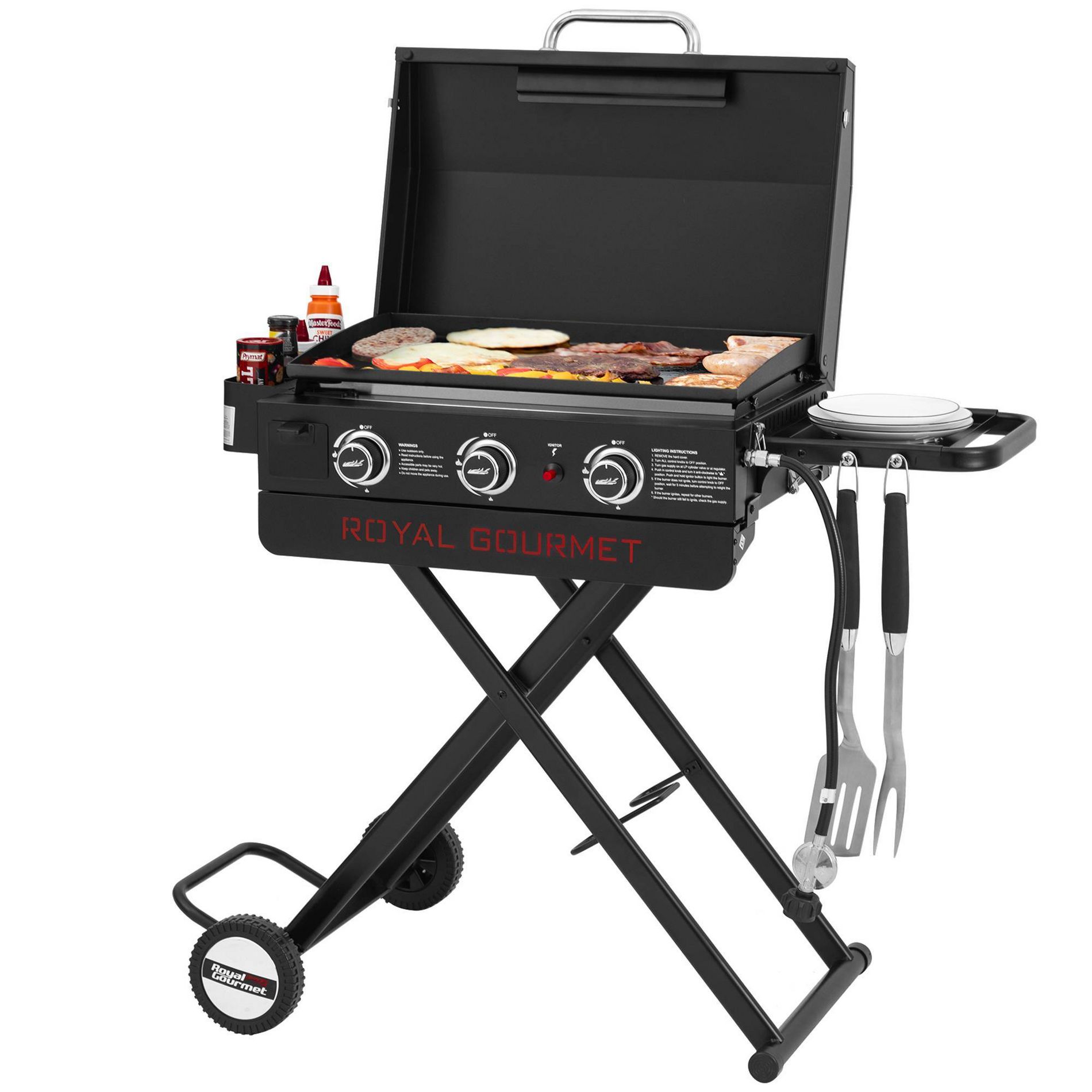 RoyalGourmet Portable 3-Burner Gas Griddle PD3001TG Black