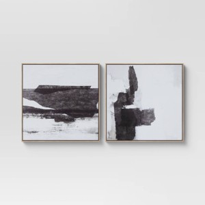 (Set of 2) 24" x 24" Framed Canvas Black - Threshold™: Modern Style, Digital Abstract Art, Vertical Polystyrene Frame - 1 of 4