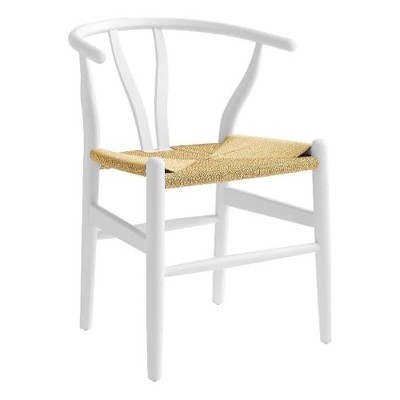 Modway  Amish Wood Rope Dining Room Chair in White - 29 Inch Tall Solid Elm Wood Accent Armchair
