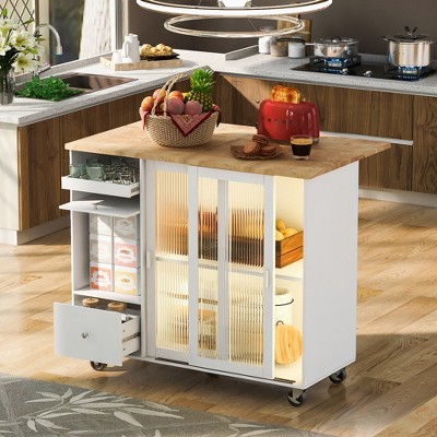 Whisen Modern Drop Leaf Kitchen Island with Adjustable Shelf and 2 Drawers