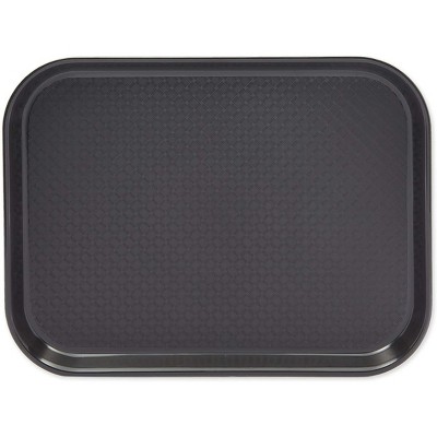 Okuna Outpost 8 Pack Plastic Cafeteria Serving Tray for Restaurant, Black, 16" x 12"