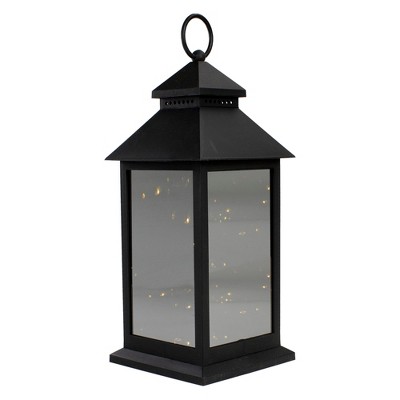 Northlight 12" Black LED Lighted Battery Operated Lantern Warm White Flickering Light