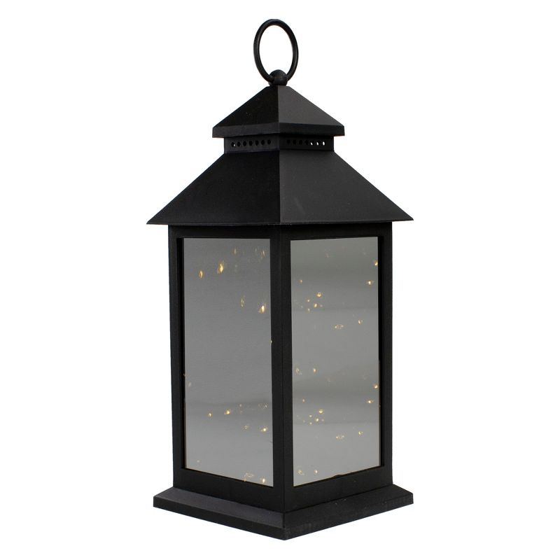 Northlight 12" Black LED Lighted Battery Operated Lantern Warm White Flickering Light, 1 of 6
