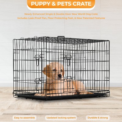 Large Black Metal Wire Dog Crate with Double Doors