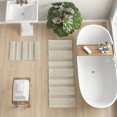 Asher Natural Hand-Woven Textured Striped Bath Rug