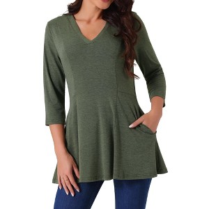 Seta T Women's V Neck 3/4 Sleeve Spring Fall Casual A Line Basic Blouse with Pocket - 1 of 4