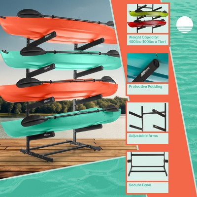 Black Heavy-Duty Steel Adjustable 4-Level Kayak Storage Rack