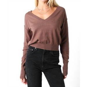 Women's Loren V Neck Sweater - OLIVACEOUS - 1 of 4