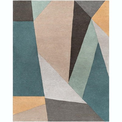 Mark & Day Lollum 7'6"x9'6" Rectangle Tufted Indoor Area Rugs Teal: Geometric Wool, Stain-Resistant, Modern Decor