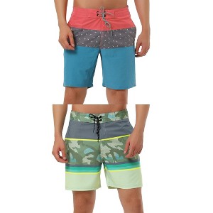 Lars Amadeus Men's Holiday Contrast Color Design Drawstring Waist Beach Board Shorts 2 Pack - 1 of 4