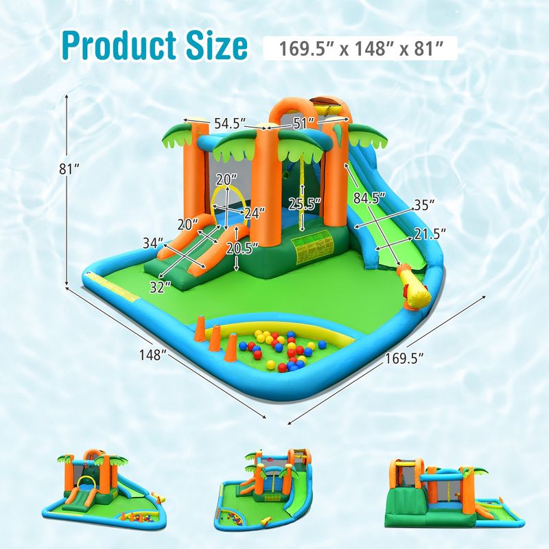 Costway Inflatable Water Slide Park Kid Bounce House Splash Pool with 780W Blower, 4 of 11