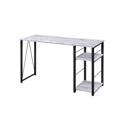 INFURNIC Writing Desk Modern Rectangular Desk with 2-Tier Shelf and Open Metal Base for Home Office, White Black, 19"*47"*28"