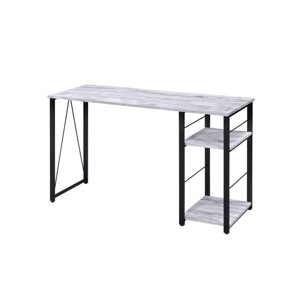 INFURNIC Writing Desk Modern Rectangular Desk with 2-Tier Shelf and Open Metal Base for Home Office, White Black, 19"*47"*28" - 1 of 4