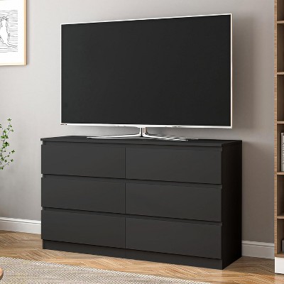 CIPACHO Modern BLACK 6 Drawer Double Dresser Roomy Storage Chest Great for Bedroom Closet Living Room to Tame Clutter and Add Sleek Style