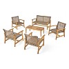 GDFStudio Savannah Outdoor Acacia Wood and Wicker 6 Seater Loveseat and Club Chair Chat Set - 2 of 4