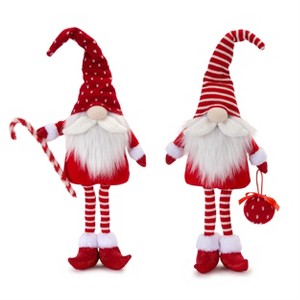Plush Elf Figurines – 21" Tall Red & White Christmas Set of 2 by Melrose - 1 of 3