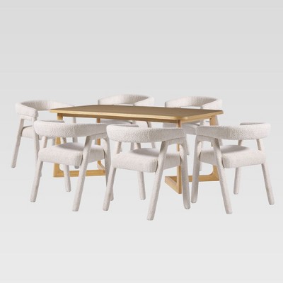 Saracina Home 7pc Rectangle Dining Table Set with Fully Upholstered Solid Wood Chairs