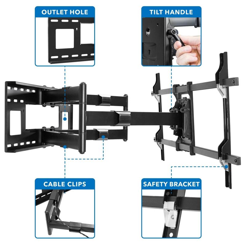 Mount-It! Long Extension TV Mount, Dual Arm Full Motion Wall Bracket with 36 inch Extended Articulating Arm, Fits Screen Sizes 42 to 90 Inch, 176 Lbs., 5 of 8