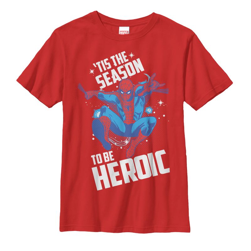 Boy's Marvel Christmas Spider-Man Heroic Season T-Shirt, 1 of 4