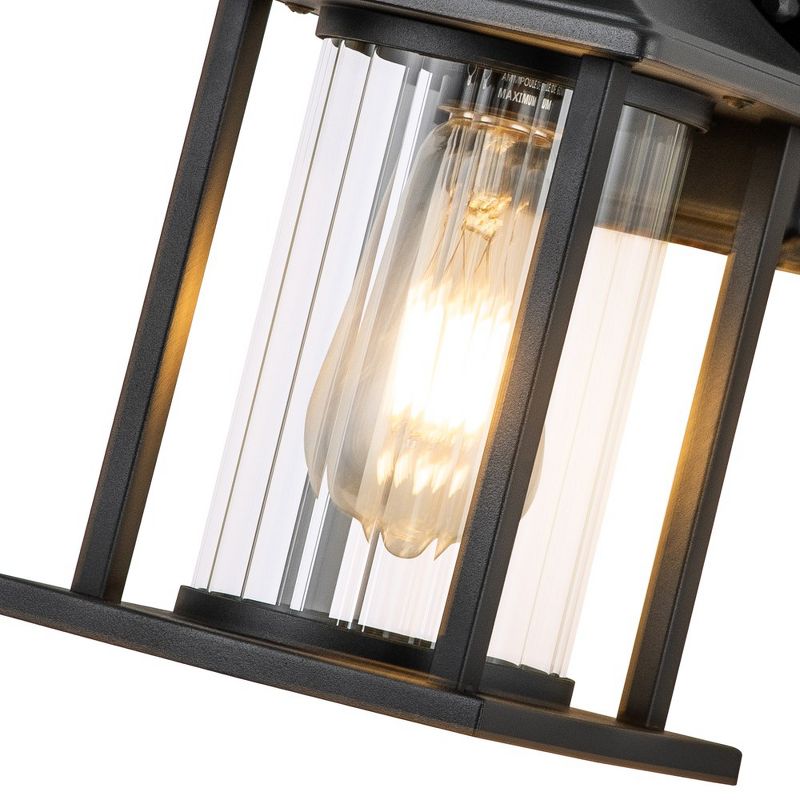 C Cattleya 1-Light Matte Black Motion Sensor Dusk to Dawn Non-Solar Outdoor Wall Light with Clear Striped Glass, 4 of 8